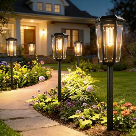 Lampe Solaire Extérieur, Luminaire Solaire D'extérieur Jardin, Lot de 4 Lampes Terrasse Exterieur, Étanche Eclairage Solaires Exterieures pour Allées Chemins Cour Allée Terrasse (1/5)