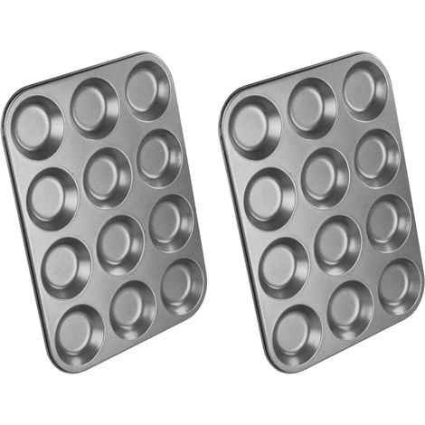 Lot de 2 Moule à muffins, Acier carbone, Revêtement antiadhésif, Résistant four, Pour pâtisserie maison (1/4)