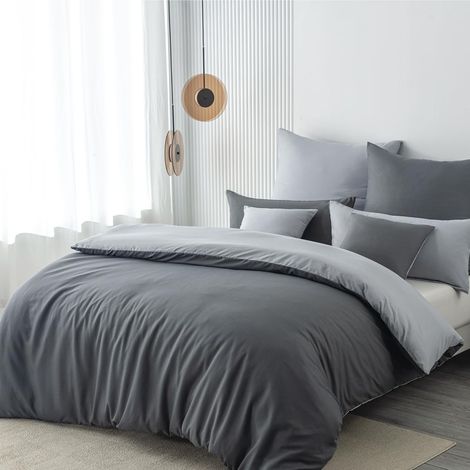 Parure de lit 200x220 3 pièces Anthracite/Gris Ensemble de literie en microfibre Parure de lit réversible 200 x 220, douce et sans repassage 1 housse de couette + 2 taies d'oreiller 80x80cm (1/5)