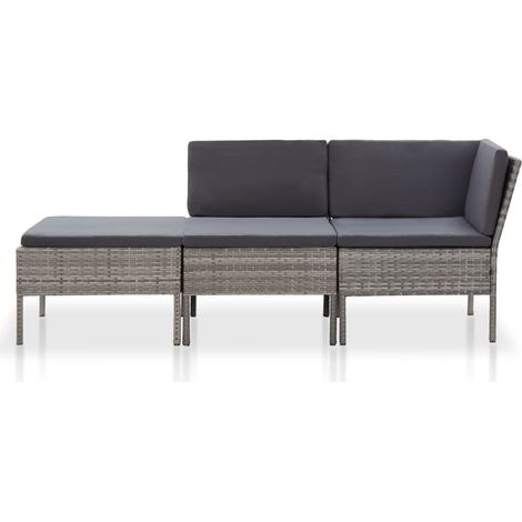 Salon de jardin 3 pcs,Mobilier de jardin avec coussins Résine tressée Gris CFW14825 (1/5)