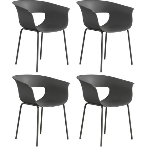 Set mit 4 ergonomischen Gartenstühlen mit Aussparungen, Armlehnen, wetter- und rostbeständig, dunkelgrau