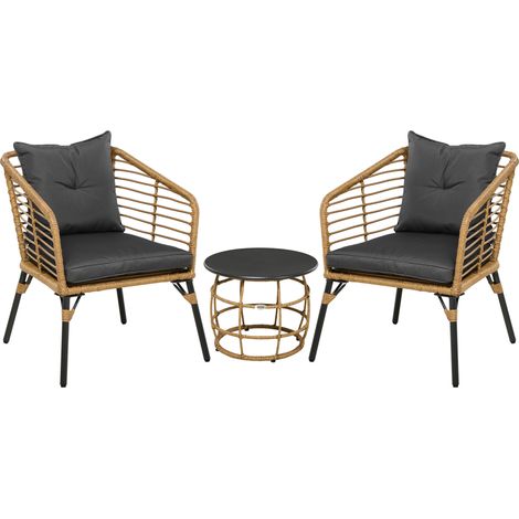 3-teiliges Polyrattan-Garten-Bistro-Set mit Tisch, 2 Stühlen und Kissen, sandfarben (1/5)