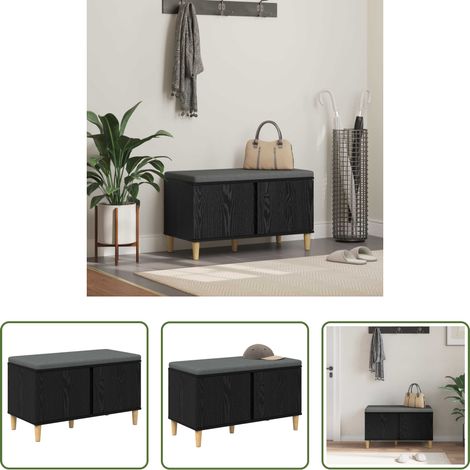vidaXL Stauraum - Flurbank mit Kissen mit Speicher Schwarze Eiche 80 x 38 x 46 cm (1/5)