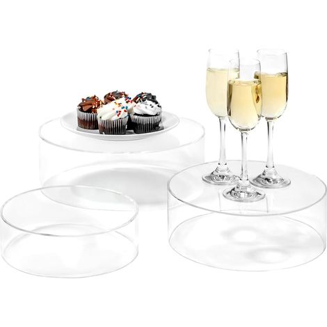 Supports d'Exposition en Acrylique - Élévateurs Alimentaires Transparents 3 pièces étagères cylindriques Rondes pour Alimentation Boisson Commerce Bijoux (1/5)