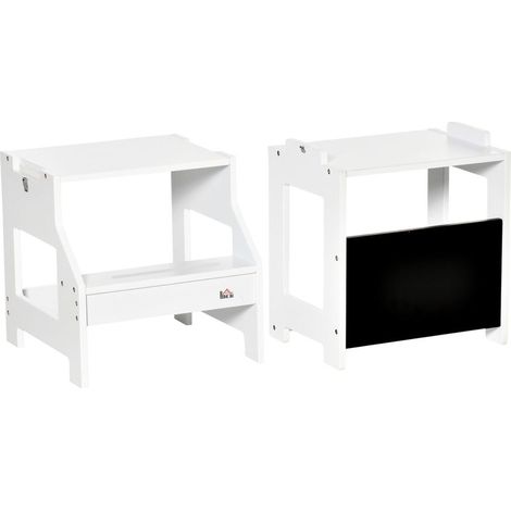 Tour d'observation enfant 3 en 1 HOMCOM, tour d'apprentissage avec échelle, hauts rebords de sécurité et tableau noir, marches antidérapantes, learning tower, pour enfants 3-6 ans, blanc (1/5)