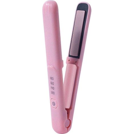 Mini fer à friser sans fil rechargeable, anti-brûlure, rose pour femmes. (1/5)