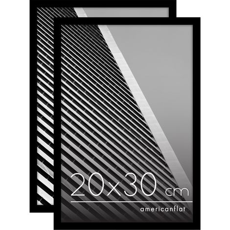 Cadre Photo 20x30 cm Noir - Cadre 30x20 cm avec Bordure Fine, Vitre Antichoc, Chevalet et Matériel de Suspension Intégré pour Mur et Surface Plane - Lot de 2 (1/5)