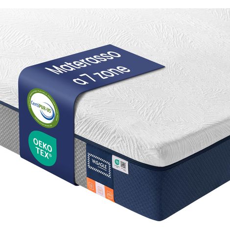 VASAGLE Materasso 80 x 190 cm, Materasso Singolo, Memory Foam con Gel, Rigidità Media, 7 Zone, Rivestimento Traspirante Rimovibile e Lavabile in Lavatrice, 20 cm di Spessore, Blu RMZ203QZ01 (1/5)