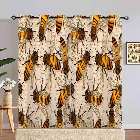 Rideau Occultant Dessin Animé Animaux Abeille Rideau Thermique Isolant Draperies Intérieurs Tenture Opaque à Oeillets pour Maison Chambre Salon Fenetre 2 Pièces L 140 x H 280 cm - 140L X 280H cm (2 Pa (1/5)