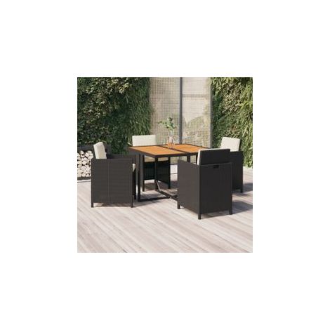Ensemble à dîner de jardin avec coussins 5 pcs poly rotin noir (1/5)
