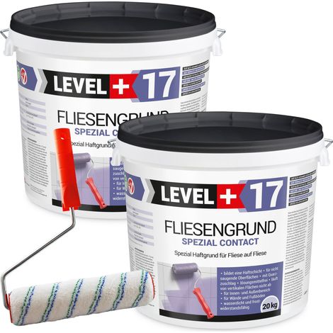 LEVEL+ Fliesengrund Haftgrund Quarzgrund 40KG L+17 + Farbroller 25cm