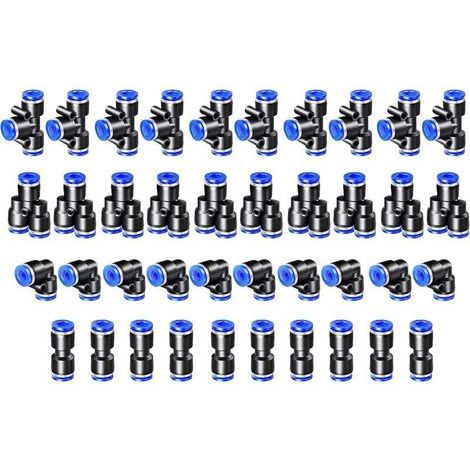40PCS Connecteur Pneumatique Raccord Pneumatique 4mm Raccords Rapide Air comprimé 4 Formes pour Etancher Raccord Tube Air Comprimé-Type-Y/T/Droit/Angle (1/5)