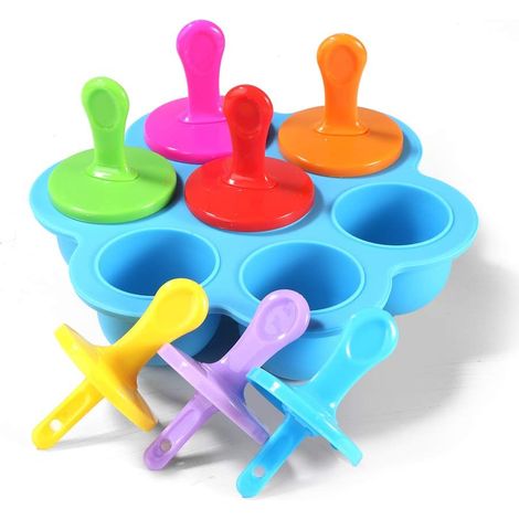 Moule à mini-glaces en silicone à 7 compartiments, moule à sucettes glacées, moule à popsicles, moule à yaourts pour bébés (bleu) (1/3)