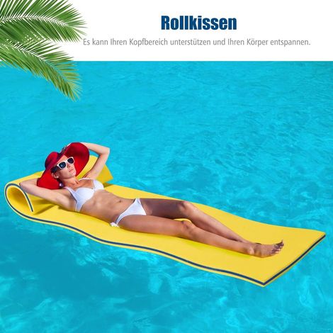COSTWAY 210x66cm Wasserhaengematte, Wasserliege 70kg Tragkraft, Schwimmmatte Schwimmfloss, Schwimmender Teppich, Schwimmende Wasser Bett Schwimminsel Gelb - 1 Person (1/5)