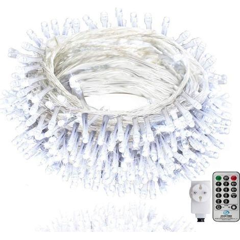 Guirnalda de luces exteriores de 100 m con mando a distancia y temporizador, 8 modos para Pascua, hogar, dormitorio, jardín - Blanco (1/5)