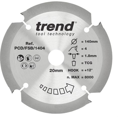 Lame circulaire PCD fibre-ciment, 140 mm, alésage 20 mm, 4 dents (1/5)