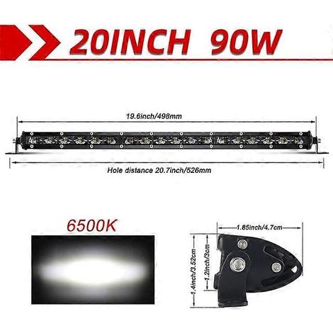 Barre lumineuse LED 6D Slim 12V 8" 14" 20" 26" 32" (faisceau combiné spot/flood/antibrouillard/feux de position) pour SUV, 4x4, tout-terrain, Nissan, Lada, ATV, 20 pouces, 90W (1/5)