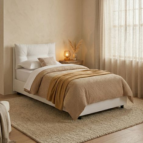 Talamo Italia Einzelbett Albina, Containerbett mit Stoffbespannung, 100% Made in Italy, Frontöffnung, inklusive Matratze 80x190 cm, Weiß (1/4)