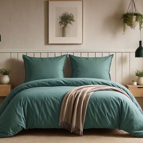 Parure housse de couette 240x220cm + 2 taies 100% coton canard - VITALIA (1/4)