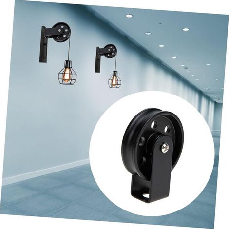 Black Retro Pulley Wheel for Lamp Suspension – Vintage DIY Accessory, Easy to Install, Durable Steel, 1 Unit