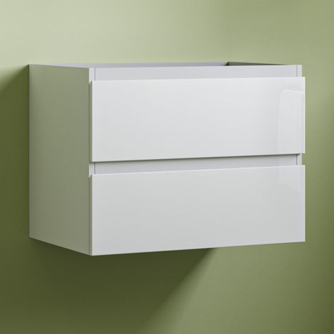 Wall Hung 2 Drawers Gloss White Bathroom Vanity Unit without Basin Flat Pack - 600mm