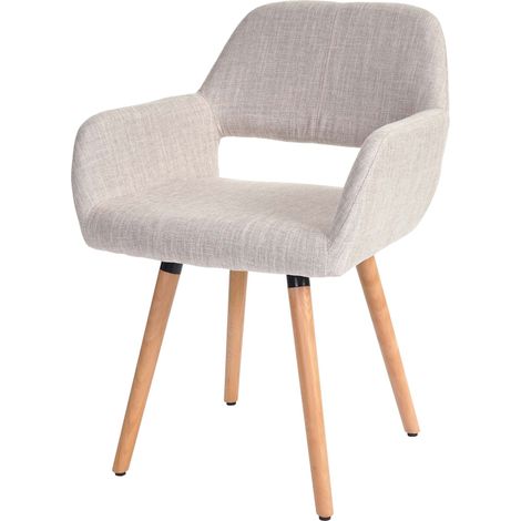 Chaise de salle à manger bureau visiteur sans roulette design rétro en tissu crème pied en bois clair 040002146