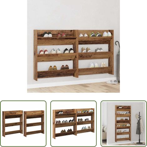 Holzschrank - Schuhschrank 2 pcs Altholz 85 x 18 x 90 cm Holzwerkstoff (1/5)