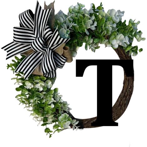 Wreath - Welcome Sign - Bois - 36 cm - Fausse Verdure - Ruban En Jute - Pour Porte D'Entrée Extérieure - 1 Pièce (1/3)