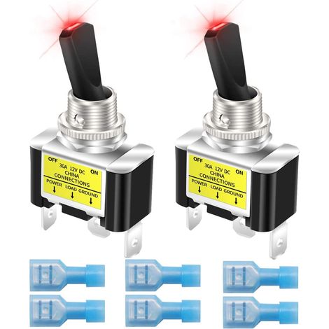 2pcs Rocker éclairé commutateur de basculement 12V 30A voiture de course lourde auto SPST ON / Off commutateur de basculement LED éclairé 12mm taille, rouge