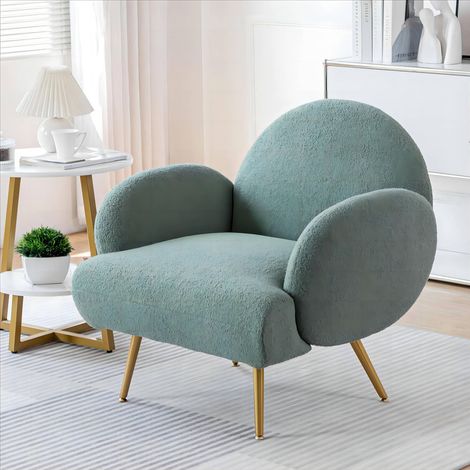 Weicher Sessel mit Teddybärmuster, hoher, geschwungener Rückenlehne, minimalistischer Lounge-Sessel, grün.