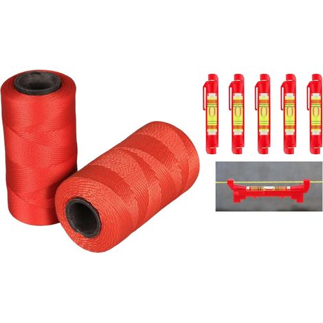 Kit de corde en nylon rouge, 300 m avec 5 outils de niveau de ligne, corde 18 haute résistance pour la construction, le jardinage, la maçonnerie, la pêche, 5 cm de diamètre (1/5)
