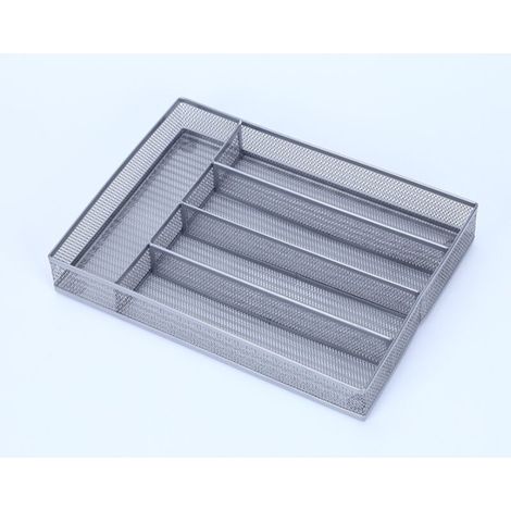 Support de rangement pour plateau à couverts en métal 5 tiroirs de cuisine en maille compartiment de rangement pour tiroir à couverts support de rangement avec pieds en mousse antidérapants (argent) 3 (1/5)