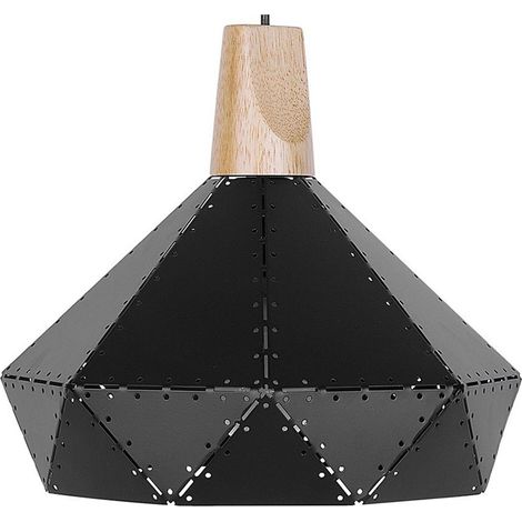 Pendant Lamp Black Colour Metal Oak Wood Element Geometrical Shape Modern SOMME (1/5)