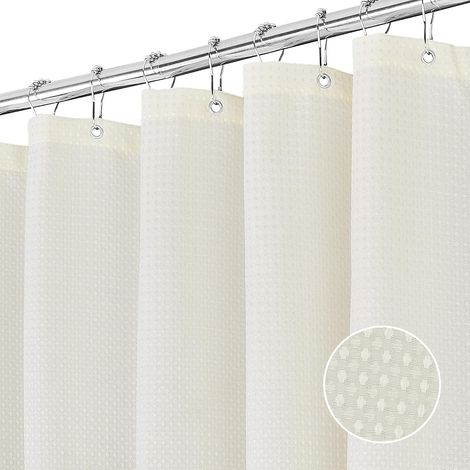 1 Rideau Douche Tissu Polyester Imperméable Design Gaufre 183x198cm Avec 12 Crochets Pour Salle De Bain (1/5)