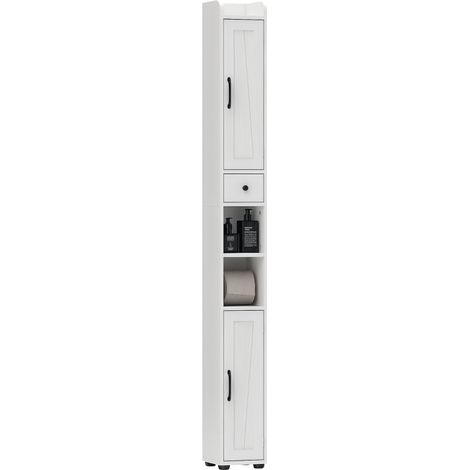 Armoire de salle de bain colonne blanche 2 portes tiroir étagères réglables 20x20x185 cm pour un rangement optimal (1/5)