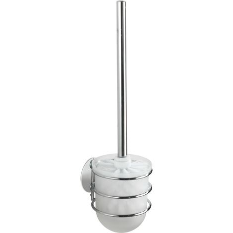 WENKO Porte brosse WC mural, Turbo-Loc® fixation sans perçage, Plastique - Acier, 10x37,5x11,5 cm, blanc -brillant