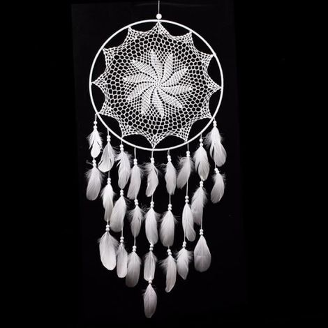 Attrape-rêve - Rond - Diamètre 40 cm - Longueur Totale 85 cm - Blanc - Décoration Intérieure (1/4)
