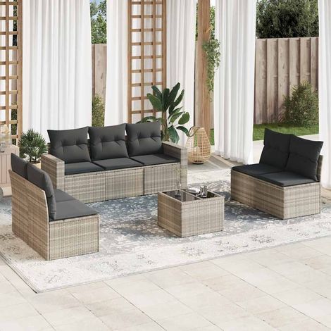 vidaXL Set Divano da Giardino 8pz con Cuscini Grigio Chiaro Polyrattan (1/3)