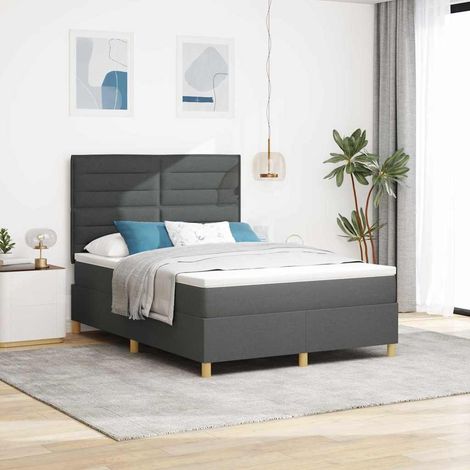LED Boxspringbett mit Matratze Dunkelgrau 140 x 190 cm Stoff