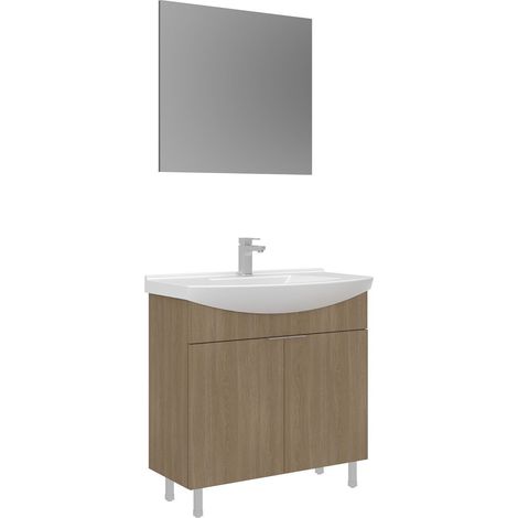 Ensemble Meuble Vasque avec Miroir (2 Pièces) "Purus 80" - 80 x 50 x 83 cm - Oak (1/3)