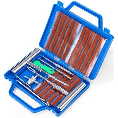 Kit de réparation de pneus 33 pièces, outils lourds anti-crevaison, portable pour voiture, moto, camion, quad et plus (1/4)