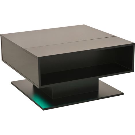 Table basse 807540 cm avec vérin hydraulique, table basse laquée brillante, table de salon avec rangement, rangement semi-ouvert, table basse géométrique, table d’appoint ergonomique pour salon, noire