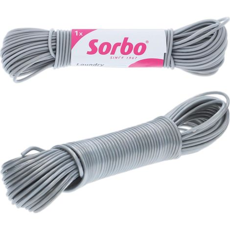 Corde à Linge 20 m avec Âme en Acier - Fil à Linge Résistant, Revêtement Souple Antidérapant, pour Séchoir Rotatif et Fil Tendu (1/5)