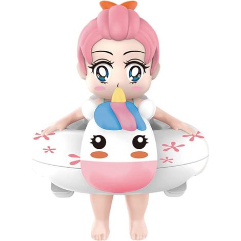 Jouet de bain pour bébé : fille de dessin animé avec bouée, jouet mignon pour la baignoire, la douche, la plage et la piscine, jouet d'été pour le bain. (1/5)
