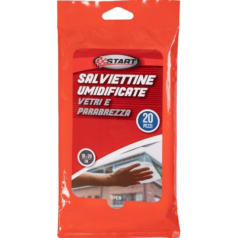 Salviette Umidificante per vetri e parabrezza, salva freschezza 18cm x 20cm 20 pezzi (1/2)