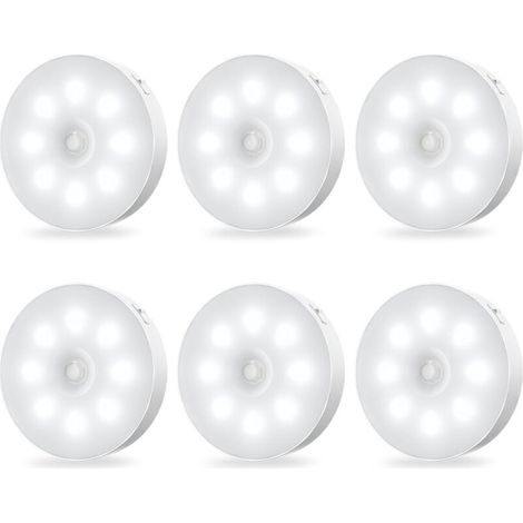 Bewegungsaktivierte Schrankleuchten – Wiederaufladbare, selbstklebende LED-Nachtlichter mit Sensor, 6er-Packung mit konstanter Helligkeit (1/5)
