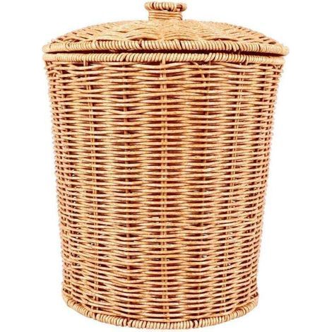Panier de Rangement en Osier Naturel avec Couvercle Poubelle Ronde Décorative (1/4)