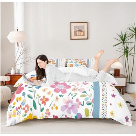 Filles Fleur Housse de Couette 220x240cm Femmes Floral Botanique Ensemble de literie Fleur Parure de Lit Boho Floral,- M8M (1/4)