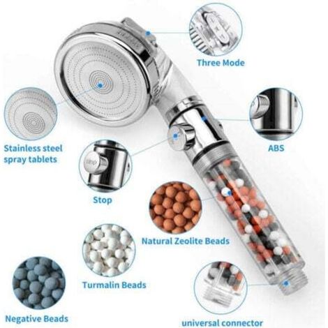 3-in-1-Duschkopf: Wassersparender Duschkopf mit Ionenfilter und Antikalkfilter