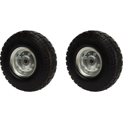 Jeu de 2 pneus pleins 10 pouces sans gonflage, mousse PU à rainures profondes, roulements à billes, remplacement pour véhicules de jardin (1/5)